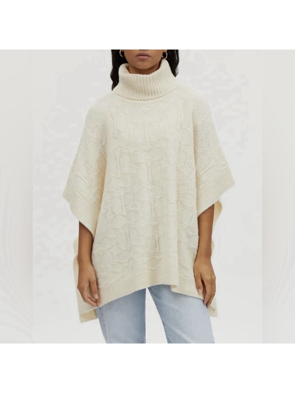Coach Signature Rare Ivory Wool Blend Poncho Sweater Turtleneck Size XS/S $498